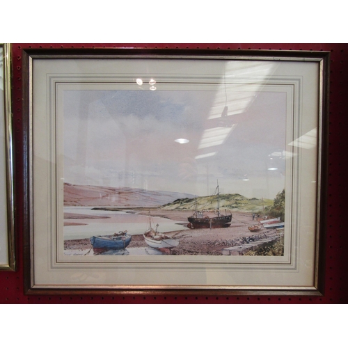 1066 - BRIAN HAYES (XX): A watercolour of beached fishing and rowing boats in estuary, framed and glazed, 2... 