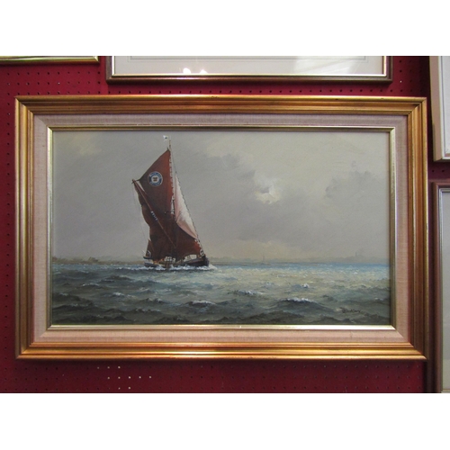 1067 - COLIN MOORE (XIX-XX): An oil of sailing vessel, signed lower right, gilt framed, 34cm x 59.5cm image... 