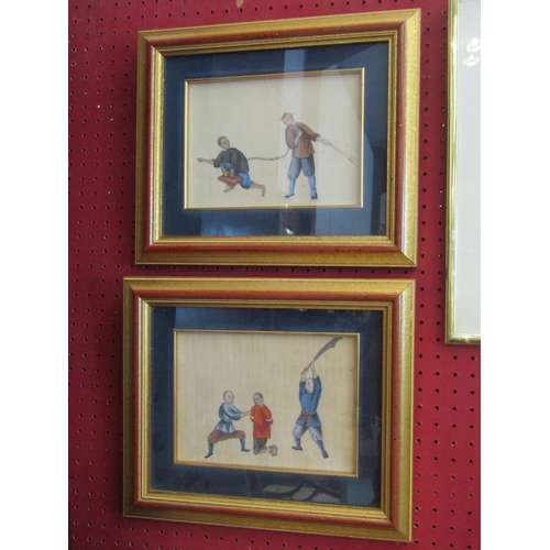 1069 - Two Oriental watercolours on rice paper, one depicting man in chains, the other a man about to be ex... 