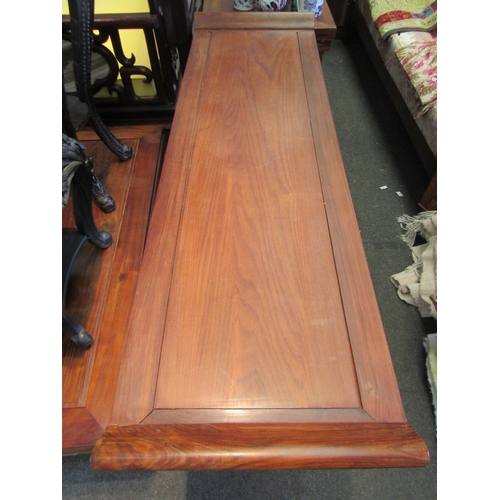 1098 - A Chinese hardwood alter table with shaped frieze, 90cm tall x 128cm long x 39cm wide