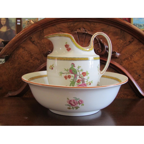 1100 - A P & Co. Ltd. jug and wash bowl set with parrot and foliate design