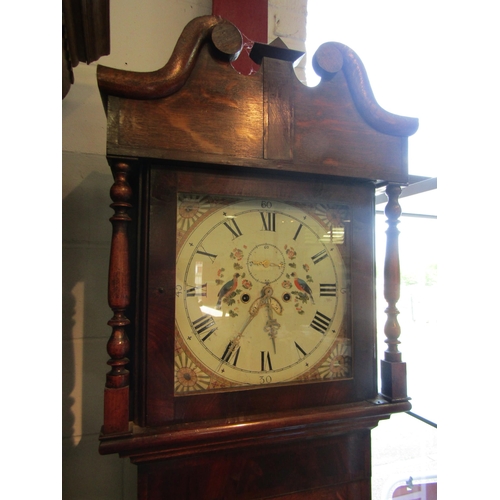 1004 - A Regency 8 day long case clock, the Roman hand painted dial decorated with exotic birds, second sub... 