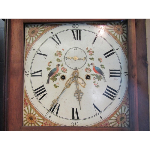 1004 - A Regency 8 day long case clock, the Roman hand painted dial decorated with exotic birds, second sub... 