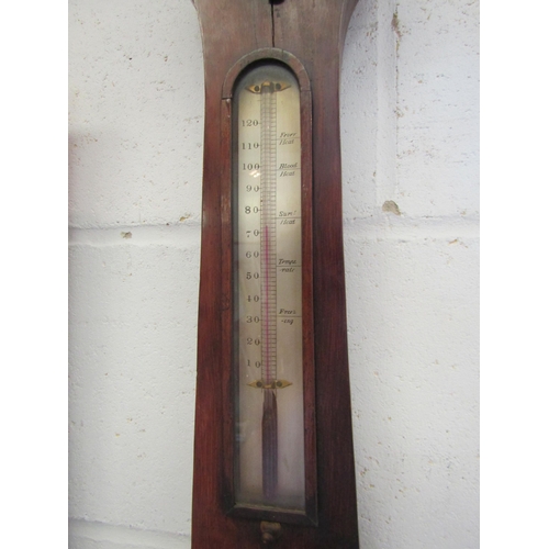 1026 - An S.Pelzini, London, early 19th Century mahogany aneroid barometer/ thermometer, loss to top