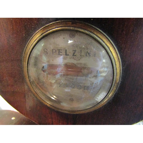 1026 - An S.Pelzini, London, early 19th Century mahogany aneroid barometer/ thermometer, loss to top