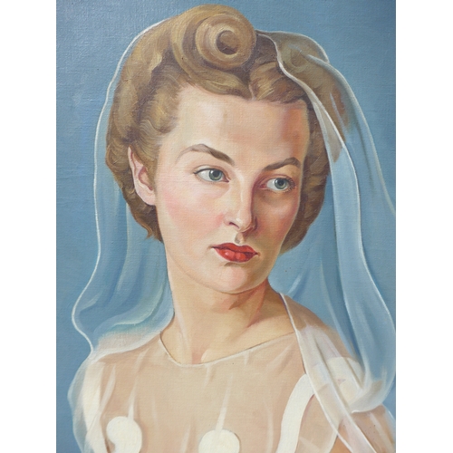 7057 - EDWARD HURST (1912-1972) An oil on canvas portrait of the 1940's Hollywood socialite Valerie Cole. S... 