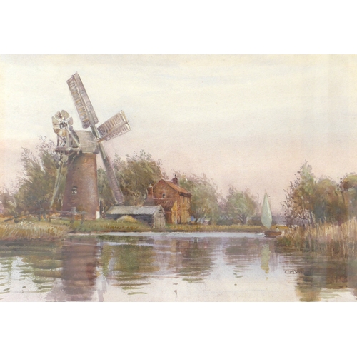 7068 - CHARLES MAYES WIGG (1889-1969) A framed and glazed watercolour, Broads windmill scene with boat. Sig... 