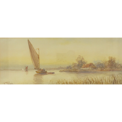 7069 - A.TURNER (XIX/XX) A framed and glazed watercolour, Broads scene with Wherry. Signed bottom left. Ima... 