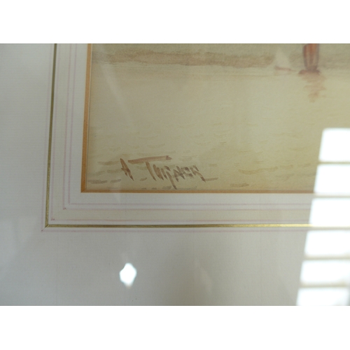 7069 - A.TURNER (XIX/XX) A framed and glazed watercolour, Broads scene with Wherry. Signed bottom left. Ima... 