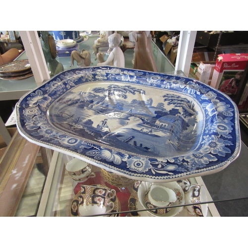 1650 - A large blue and white meat dish A/F