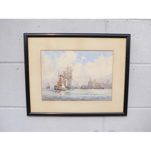 7072 - SAMUEL JOHN MILTON BROWN (1873-1965) A framed and glazed watercolour titled 'Liverpool From The Rive... 