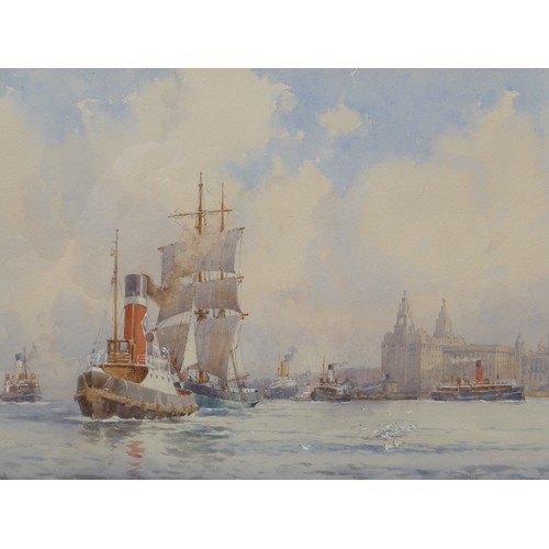 7072 - SAMUEL JOHN MILTON BROWN (1873-1965) A framed and glazed watercolour titled 'Liverpool From The Rive... 