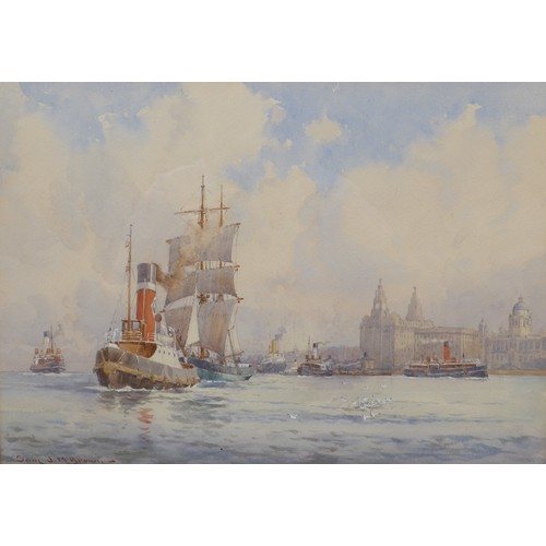 7072 - SAMUEL JOHN MILTON BROWN (1873-1965) A framed and glazed watercolour titled 'Liverpool From The Rive... 