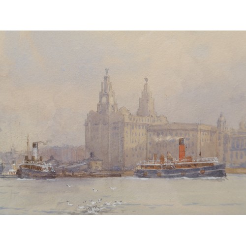 7072 - SAMUEL JOHN MILTON BROWN (1873-1965) A framed and glazed watercolour titled 'Liverpool From The Rive... 