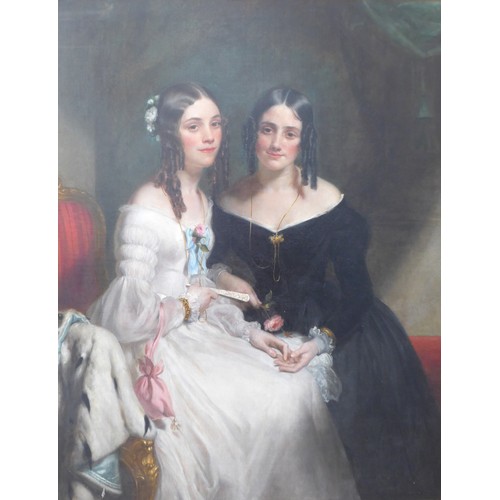 7046 - An English school 19th Century oil on canvas, full length portrait of Mrs Emily Marianna Hickman and... 