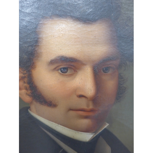 7045 - A 19th Century oil on canvas of a Gentleman. Set in a gilt frame with circular gilt mount with appli... 