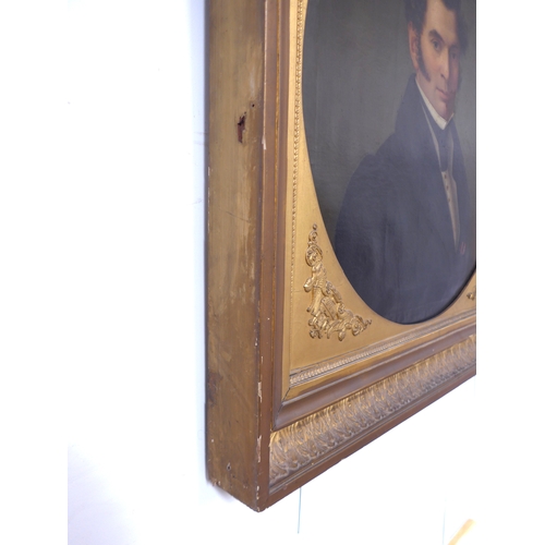 7045 - A 19th Century oil on canvas of a Gentleman. Set in a gilt frame with circular gilt mount with appli... 