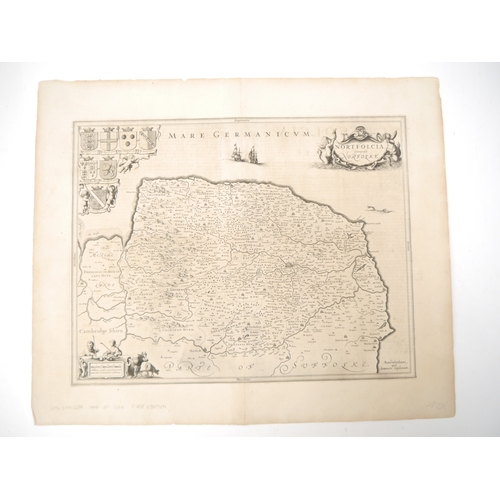 5317 - (Norfolk.) Johannes Jansson: 'Nortfolcia vernacule Norfolke', engraved map of Norfolk, [1646], print... 