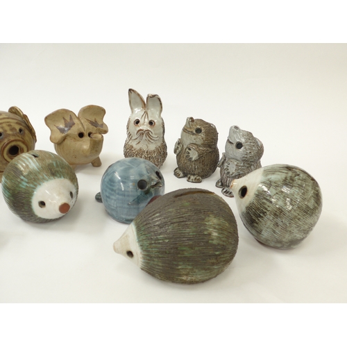 7100 - A collection of Briglin Pottery animal money boxes including Hedgehogs, Moles, Rabbit and bird plus ... 