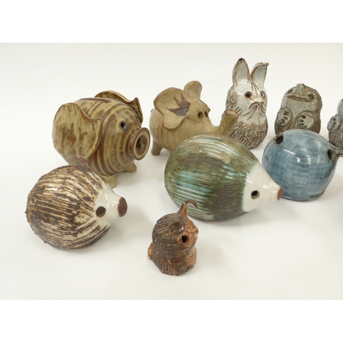 7100 - A collection of Briglin Pottery animal money boxes including Hedgehogs, Moles, Rabbit and bird plus ... 