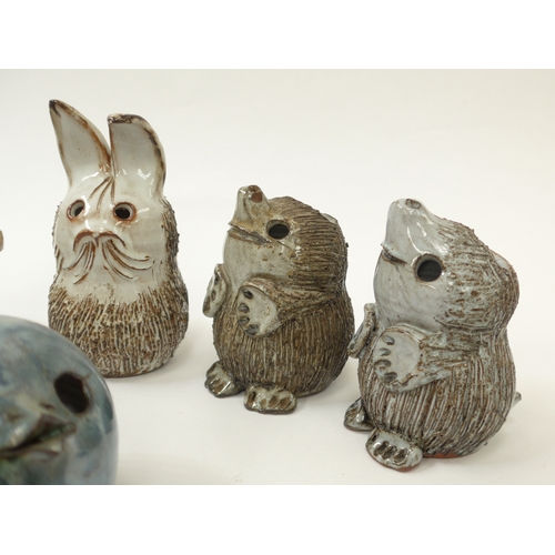 7100 - A collection of Briglin Pottery animal money boxes including Hedgehogs, Moles, Rabbit and bird plus ... 