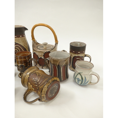 7097 - A collection of Briglin Pottery domestic wares - Teapot, jugs, mugs and tankards of various sizes an... 