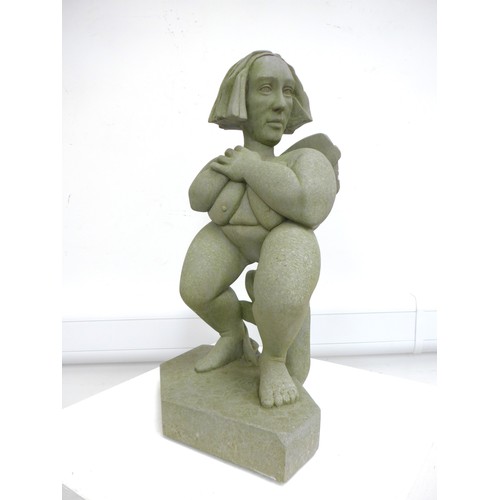 7116 - MARY ANSTEE-PARRY M.R.S.S (b.1955): A Hoptonwood stone sculpture titled 'My Fat Angel', 65cm high. (... 