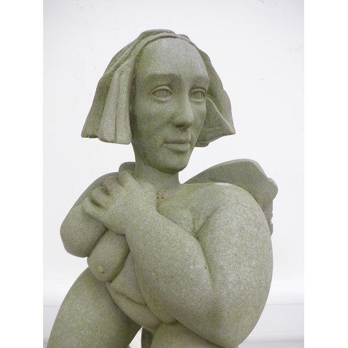 7116 - MARY ANSTEE-PARRY M.R.S.S (b.1955): A Hoptonwood stone sculpture titled 'My Fat Angel', 65cm high. (... 