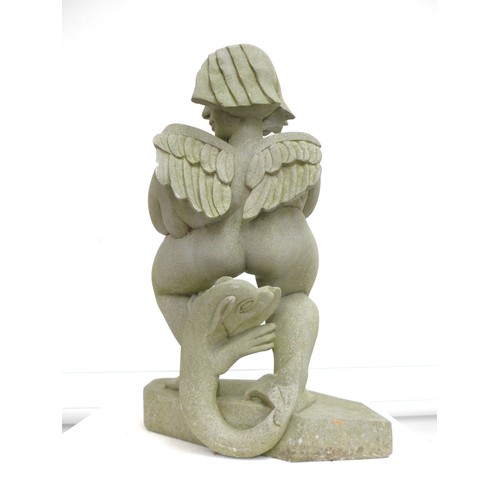 7116 - MARY ANSTEE-PARRY M.R.S.S (b.1955): A Hoptonwood stone sculpture titled 'My Fat Angel', 65cm high. (... 