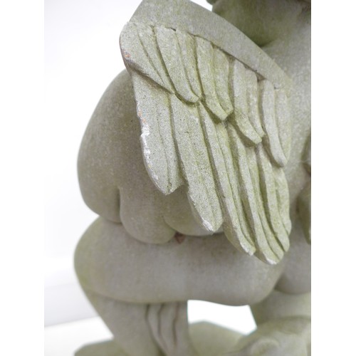 7116 - MARY ANSTEE-PARRY M.R.S.S (b.1955): A Hoptonwood stone sculpture titled 'My Fat Angel', 65cm high. (... 