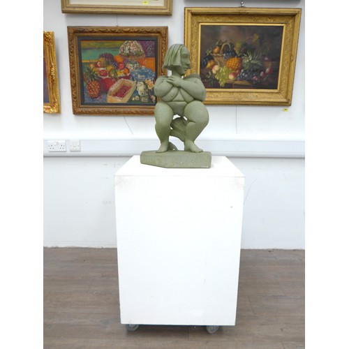 7116 - MARY ANSTEE-PARRY M.R.S.S (b.1955): A Hoptonwood stone sculpture titled 'My Fat Angel', 65cm high. (... 