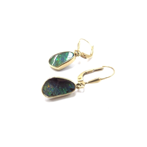 6203 - A pair of boulder opal earrings, marked 18k, gold hoop earrings stamped 750 and a pair of 9ct gold s... 