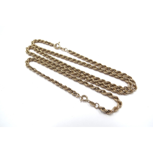 6386 - A 9ct gold rope twist necklace, 46cm long and a matching bracelet, 18cm long, 8g