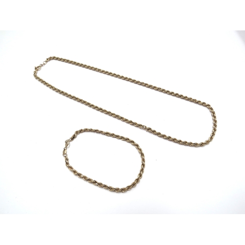 6386 - A 9ct gold rope twist necklace, 46cm long and a matching bracelet, 18cm long, 8g