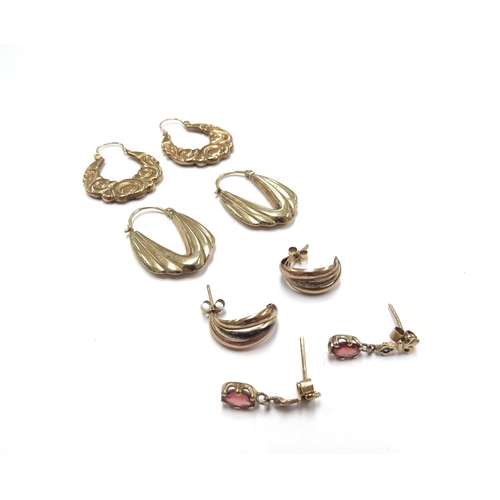 6379 - Four pairs of 9ct gold earrings including stone set examples, 6g total