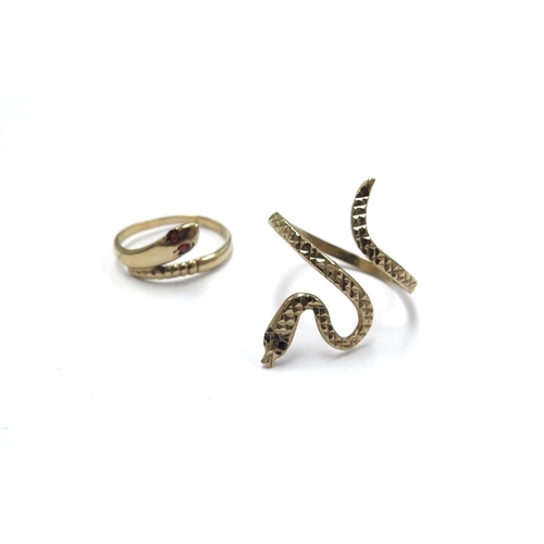 6288 - Two 9ct gold snake rings, sizes M and D, 2.3g