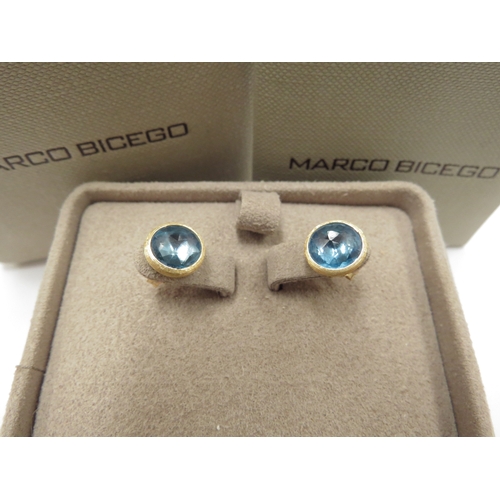 6001 - MARCO BICEGO A pair of 18ct Yellow Gold Jaipur Colour Collection blue topaz stud earrings, 2.7g, box... 