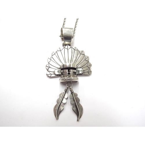 6413 - A Navajo sterling Kachina pendant necklace by Dean Sandoval Jr.