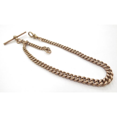 6239 - A 9ct gold graduated link watch chain with T-bar, each link stamped, 31cm long, 33.3g