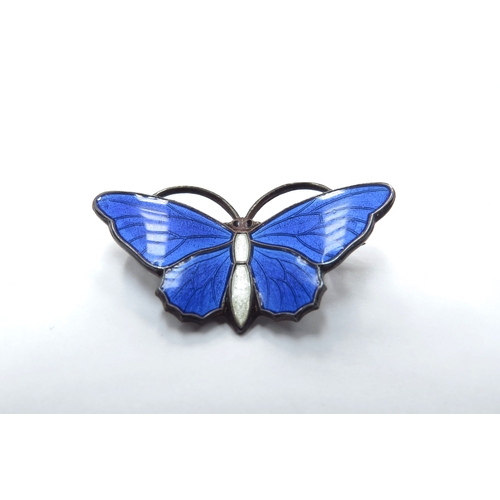 6411 - An Aksel Holmsen Norway sterling silver blue enamel butterfly brooch