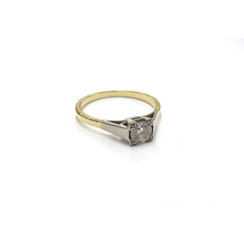 6394 - A diamond solitaire in a square mount, unmarked gold/platinum. Size O/P, 2.6g