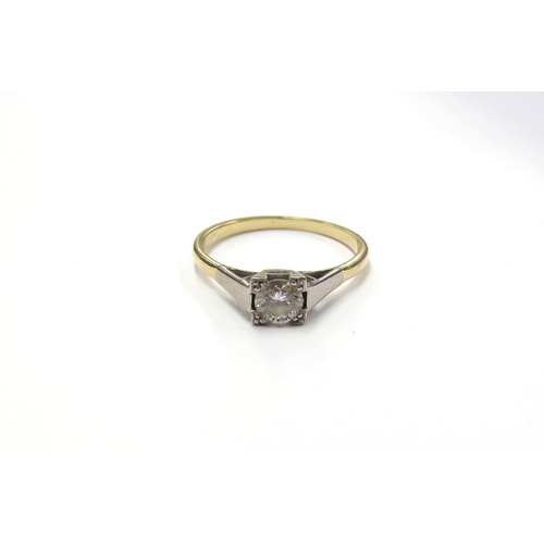 6394 - A diamond solitaire in a square mount, unmarked gold/platinum. Size O/P, 2.6g