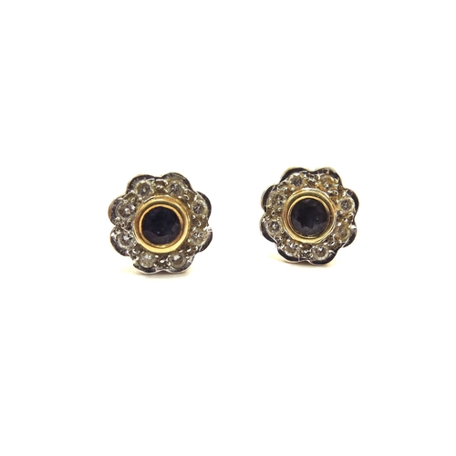 6014 - A pair of 18ct gold sapphire and diamond cluster stud earrings, 4.3g