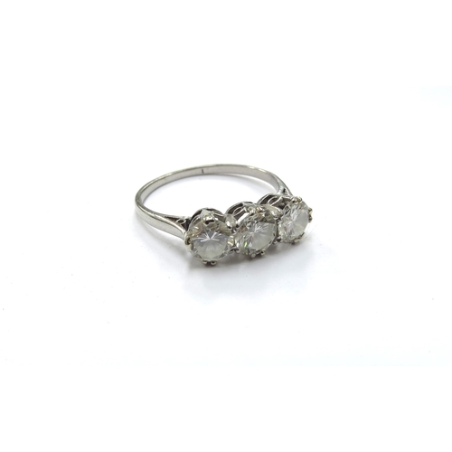 6135 - A platinum three stone diamond ring 1.80ct total approx. Size R, 3.7g