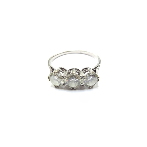 6135 - A platinum three stone diamond ring 1.80ct total approx. Size R, 3.7g