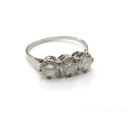 6135 - A platinum three stone diamond ring 1.80ct total approx. Size R, 3.7g