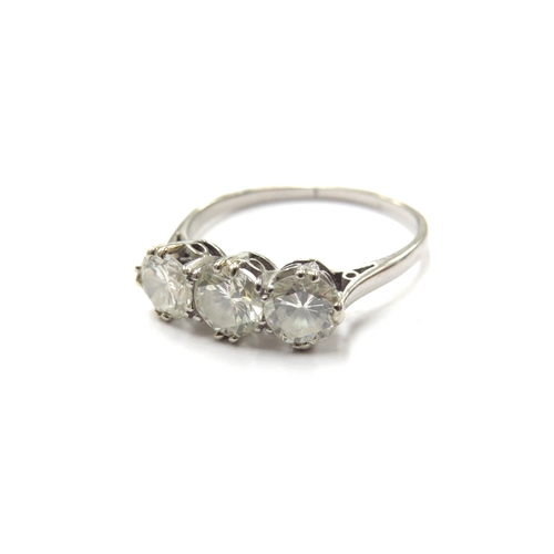 6135 - A platinum three stone diamond ring 1.80ct total approx. Size R, 3.7g