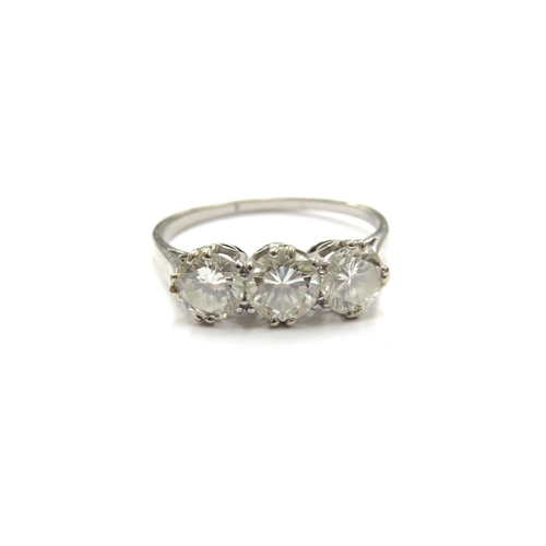 6135 - A platinum three stone diamond ring 1.80ct total approx. Size R, 3.7g