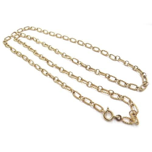 6190 - A gold neck chain, oval rope-twist links connected by plain circular links, stamped 375, 68cm long, ... 