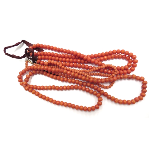 6114 - Three coral bead necklaces